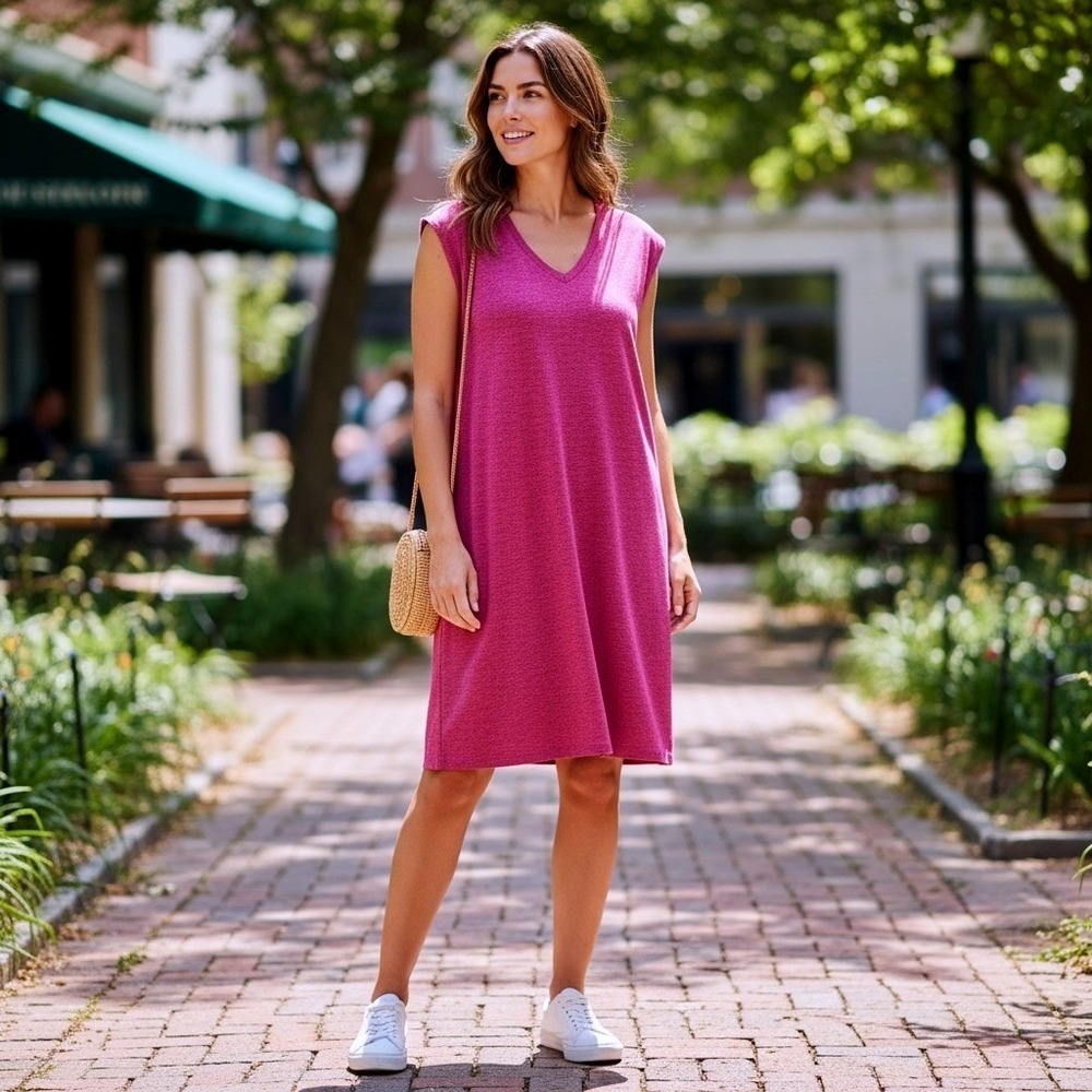 Time and Tru Womens Pink Lolita‎ Heathered V-Neck Sleeveless Pocket Dress Size M